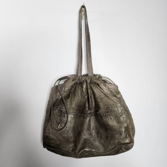 Brio Vintage 80s Slouch Crossbody Shoulder Bag Purse Olive Textured Leather Tote - Picture 1 of 13